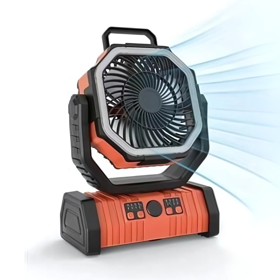PowerBreeze Campingventilator mit LED & Powerbank – 20000mAh, drehbar & wiederaufladbar | Karnz