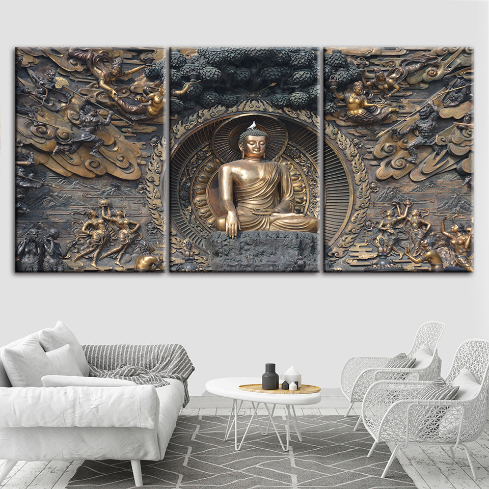 Friedliche Mahavira 3-teilig - Leinwand Wandkunst Malerei