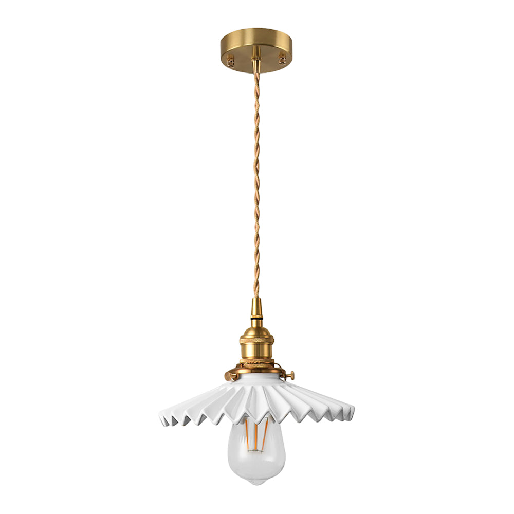 Vintage Keramik Hängelampe mit Falten-Design – Messing LED Pendelleuchte für Esszimmer und Wohnzimmer | Karnz