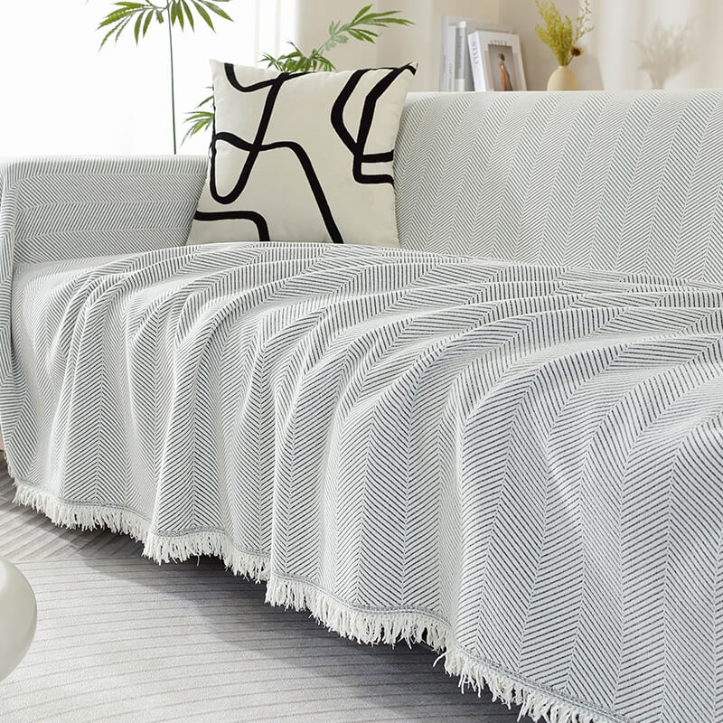Chenille Decke Fischgrät Quasten Sofaüberwurf