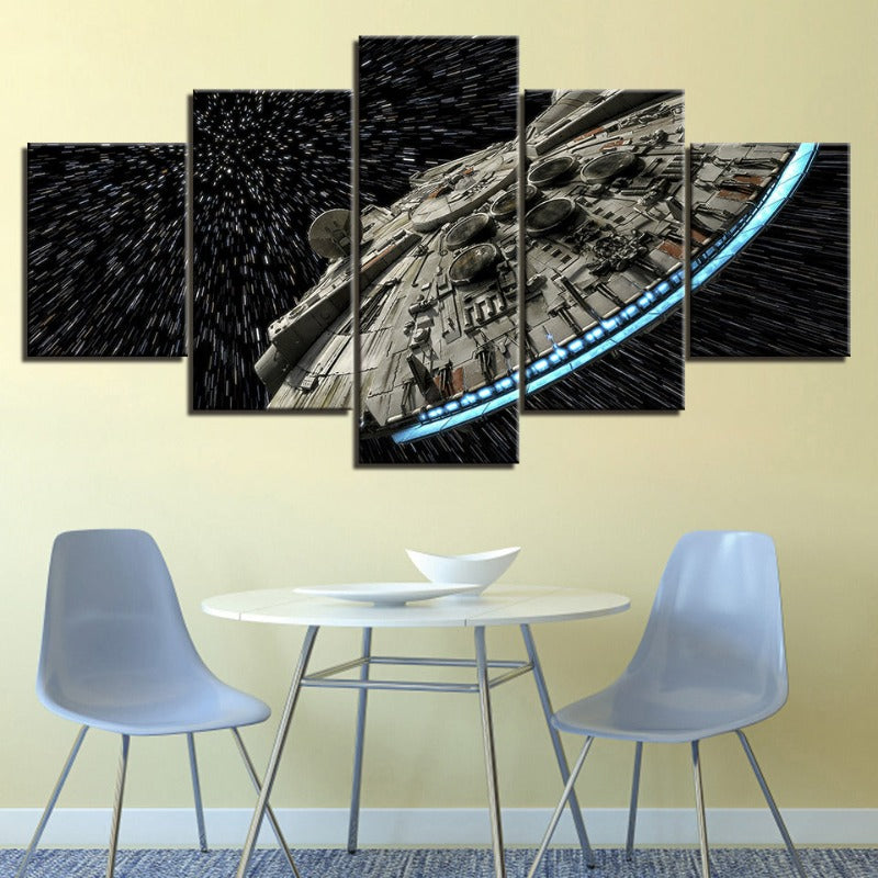 5 Stück fesselnde UFOs in der Galaxie - Leinwand Wandkunst Gemälde