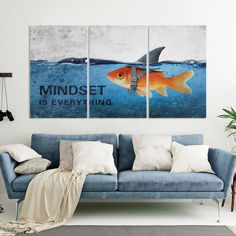 3Stk. Abstrakte Blaue Goldfisch Hai Poster Leinwand Gemälde | Karnz