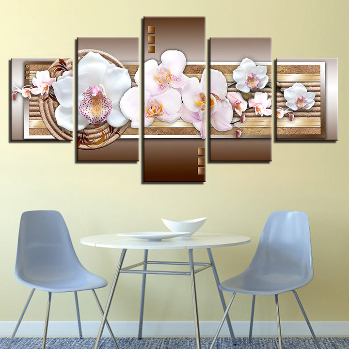 Klassische Pink Orchideen 5-teilige Leinwand Wandkunst Malerei