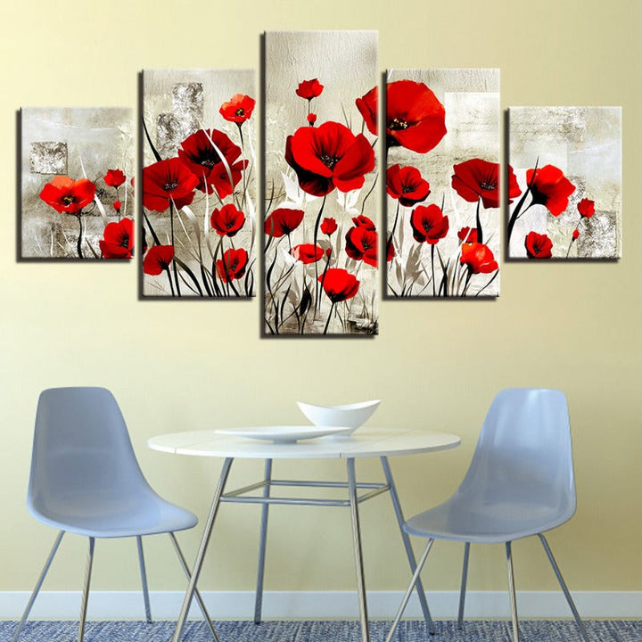 5 Stück Rote Tulpenblume - Leinwand Wandkunst Gemälde