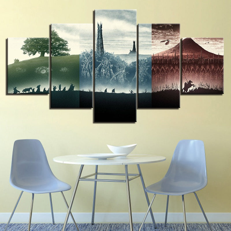5-teilige monochromatische Landschaften - Leinwand Wandkunst Gemälde