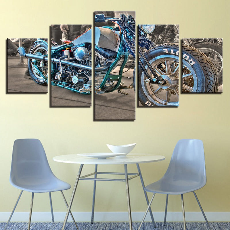 5-teilige Nahaufnahme Blau Reiter Fahrrad - Leinwand Wandkunst Gemälde