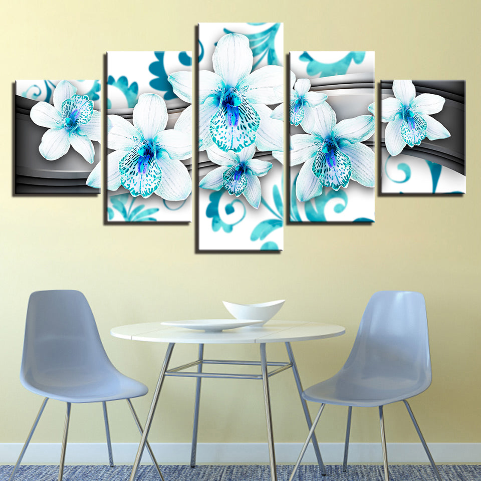 Stück Blau Farbton Weiß Blume - Leinwand Wandkunst Gemälde