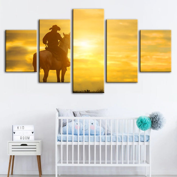 5 Stück Ein Cowboy und sein Pferd - Leinwand Wandkunst Gemälde