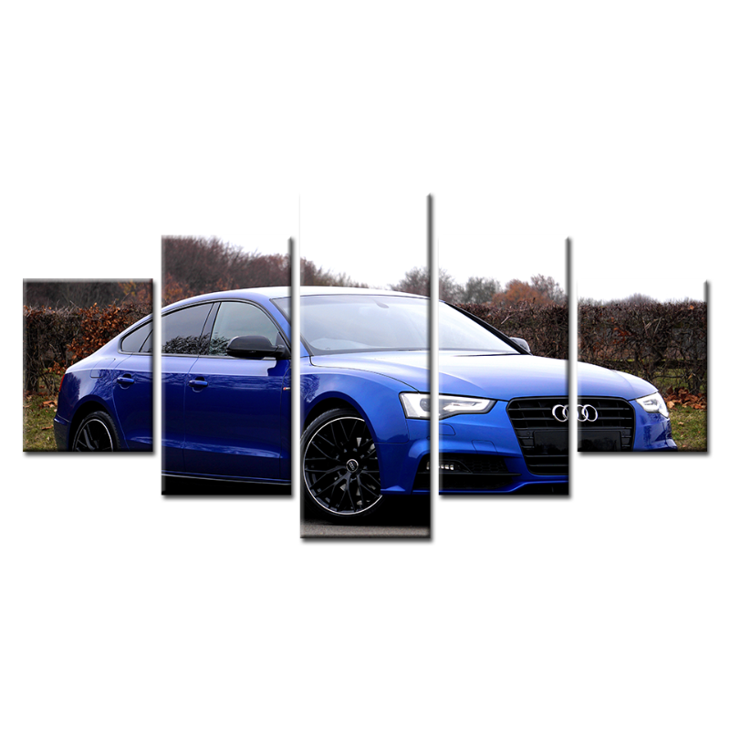 5 Stück Blau Klassische Auto - Leinwand Wandkunst Gemälde