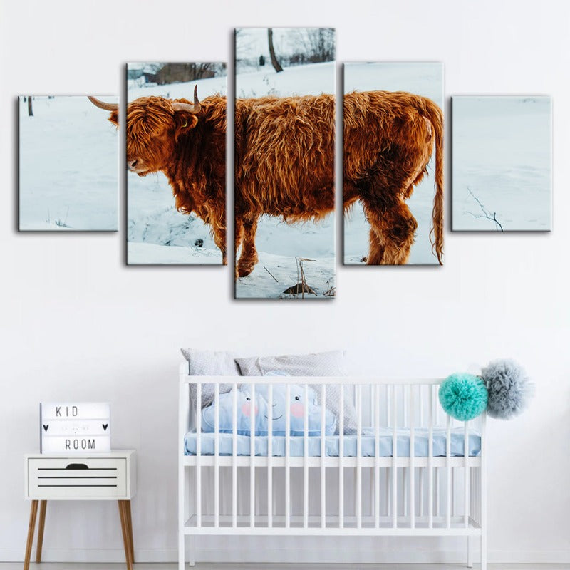 5-teilige Curly Haired Cow - Leinwand Wandkunst Gemälde