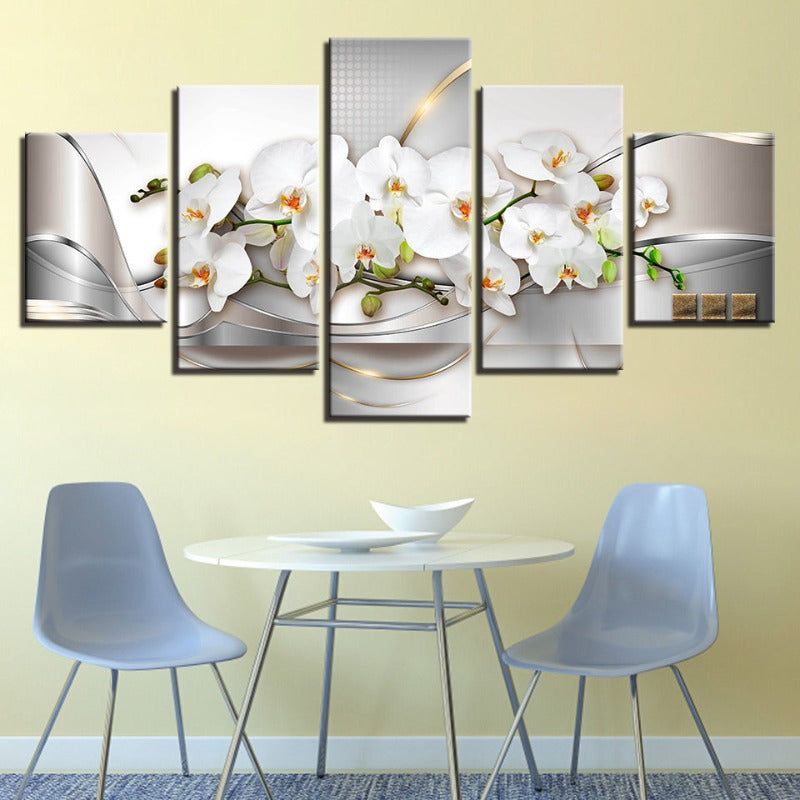 5-teiliges Golden Hue Weiß Blume - Leinwand Wandkunst Gemälde