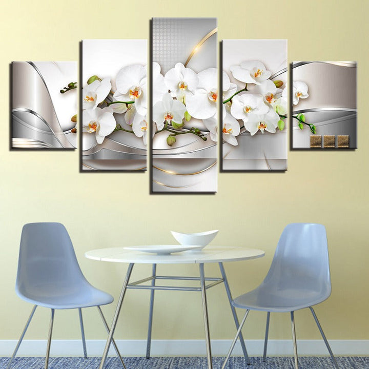 5-teiliges Golden Hue Weiß Blume - Leinwand Wandkunst Gemälde