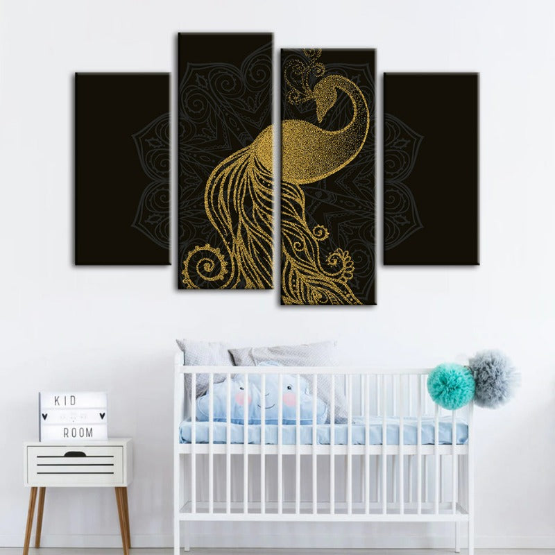 Abstract Golden Mandala Pfau-Canvas Wandkunst Gemälde 4 Teile