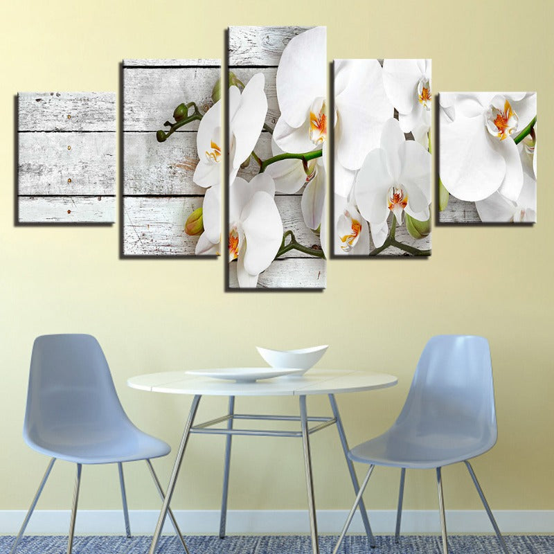 5-teiliges oranges Farbweiss-Blumen - Leinwand Wandkunst Gemälde