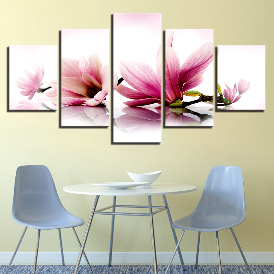 Ruhiges rosa Magnolienzweig-5-teiliges Leinwandbild