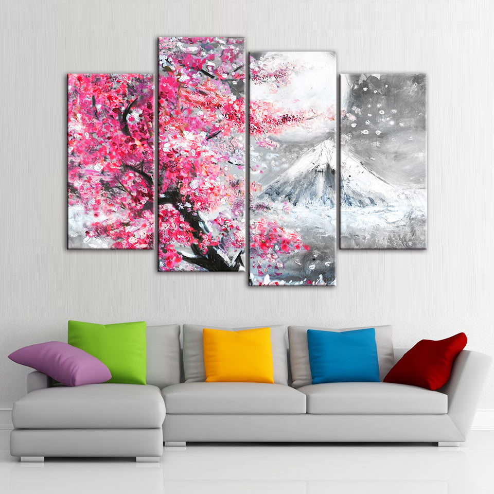 Rosa Floral Berg - Leinwand Wandkunst Malerei