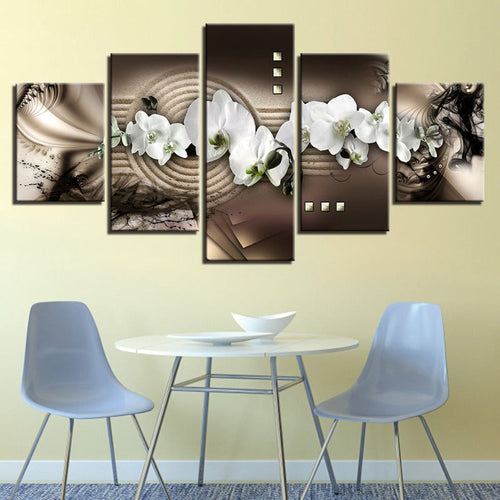 Abstrakte Weiße Orchideen 5 Teile - Leinwand Wandkunst Gemälde