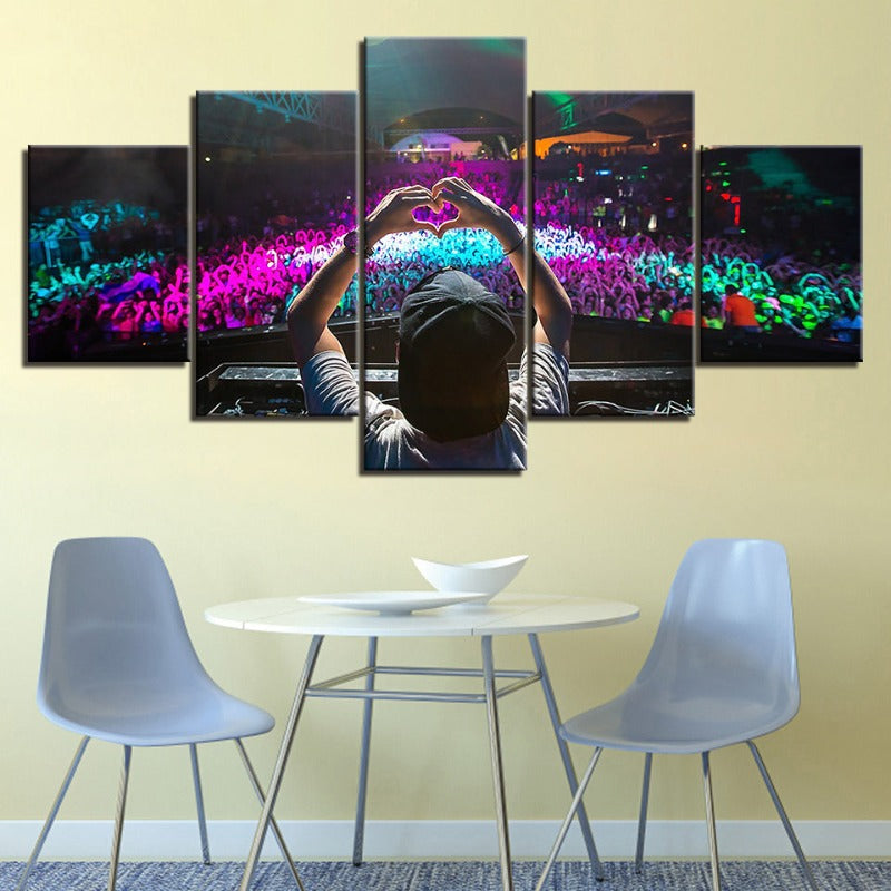 5-teilige überfüllte DJ-Konzert - Leinwand Wandkunstmalerei