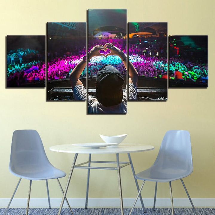 5-teilige überfüllte DJ-Konzert - Leinwand Wandkunstmalerei