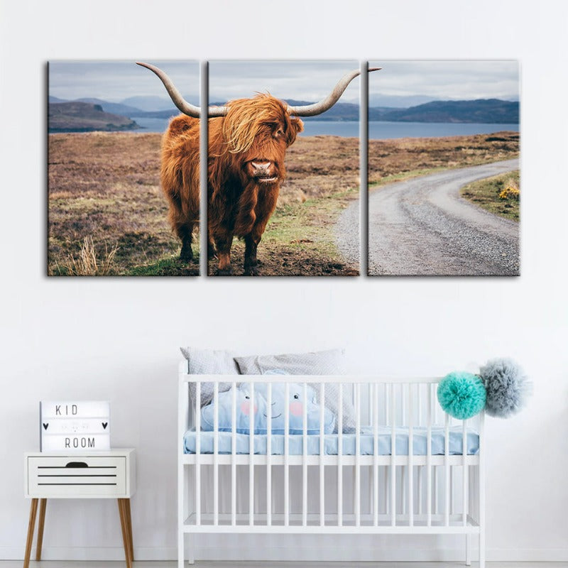 Schöne Braune Kuh-Canvas Wandkunst Gemälde 3 Stücke