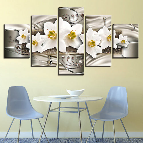 Klassische Weiße Blumen 5 Teile - Leinwand Wandkunst Gemälde