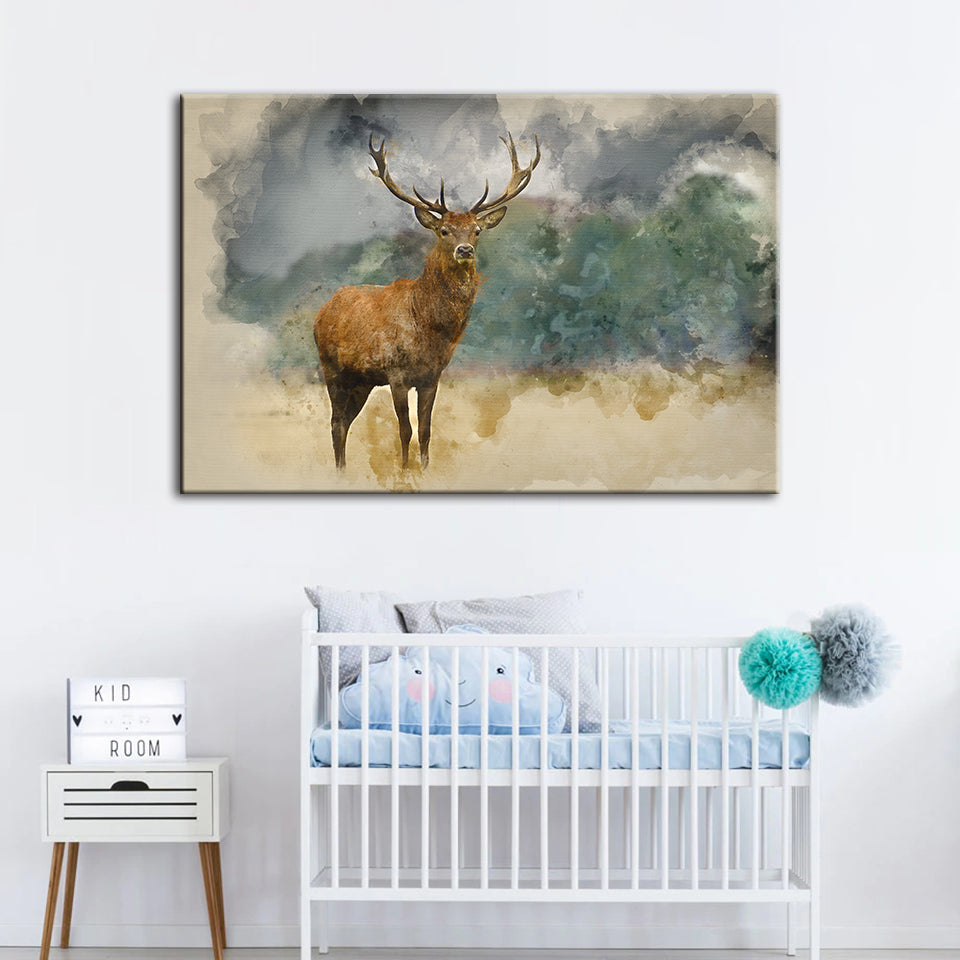 Aquarell-Motiv: Präriehirsch – Leinwandbild