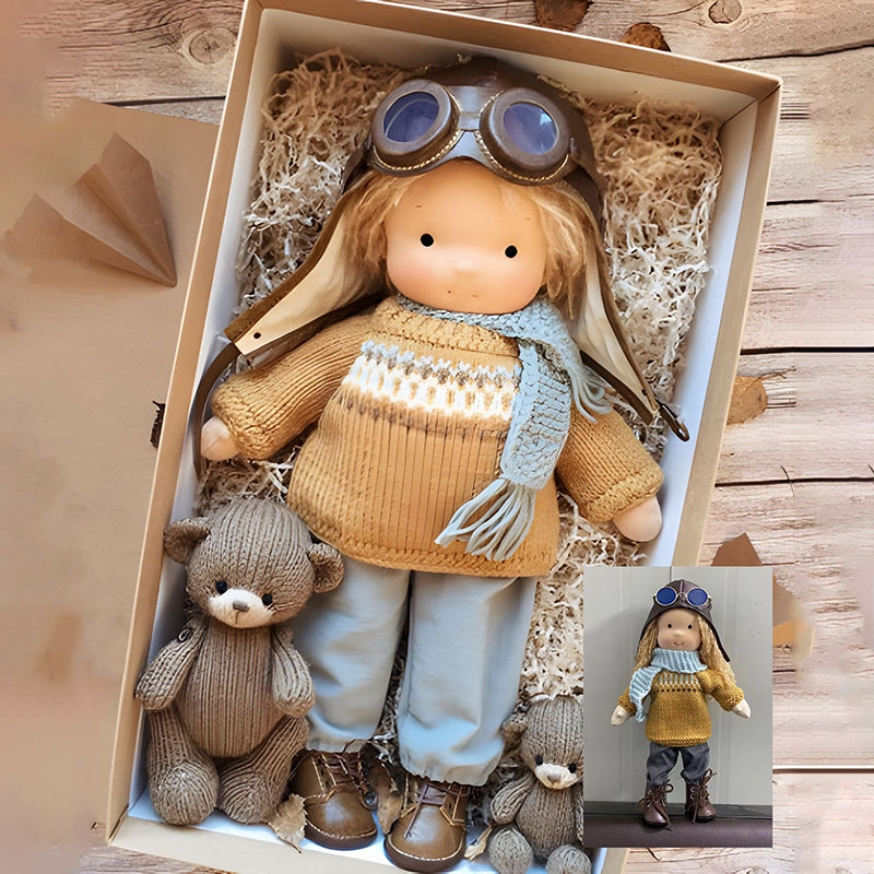 Karnz | Handgefertigte Waldorfpuppe | Naturmaterialien & Schadstofffrei | Pädagogisches Stoffspielzeug | Hypoallergen & Bio-Qualität | 30cm Kuschelpuppe