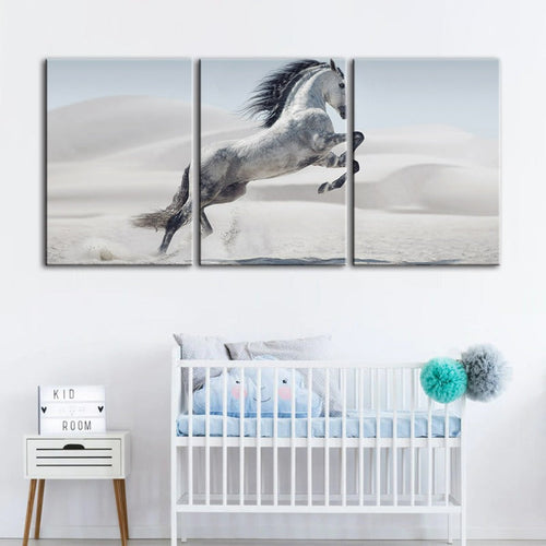Springendes Weißes Pferd-Leinwand Wandkunst Gemälde 3 Stücke