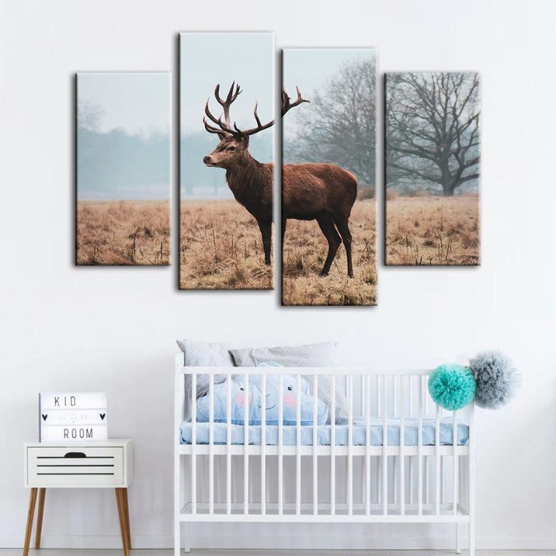 4 Stück Regal Hirsch in der Ebene - Leinwand Wandkunst Gemälde