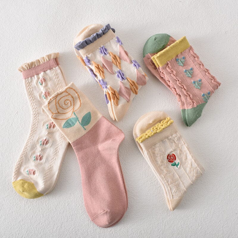 Damen-Baumwollsocken mit Blumenmuster (10 Paar)