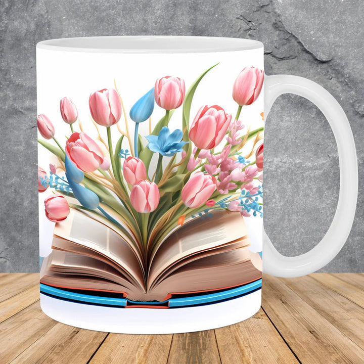 3D Künstlerisch Schöne Florale Bücher Kaffeetasse - Buchliebhaber Geschenk | Karnz
