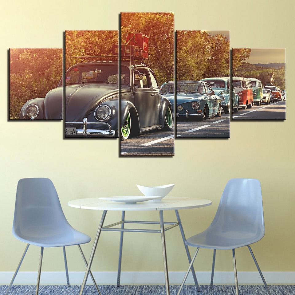 Reihe von Autos, 5-teiliges Leinwandbild