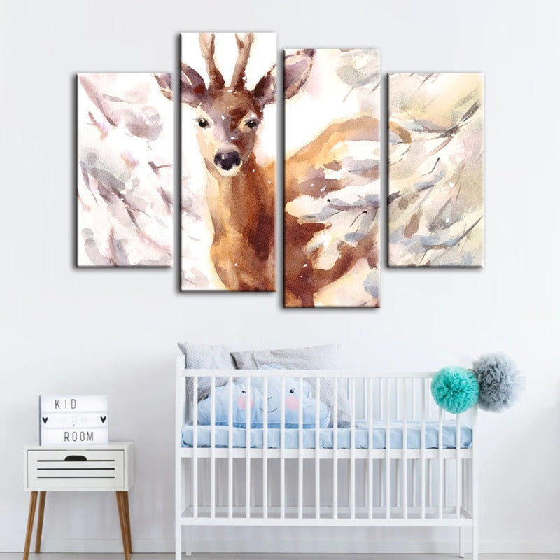 4 Stück Jung Elegante Reh - Leinwand Wandkunst Malerei