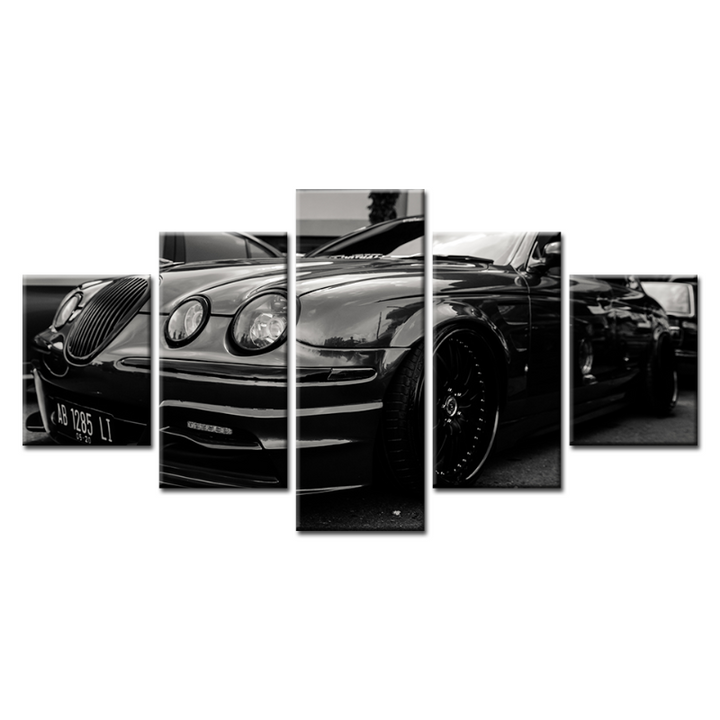 5 Stück Schwarz 3 Scheinwerfer Alte Vintage Auto - Leinwand Wandkunst Gemälde