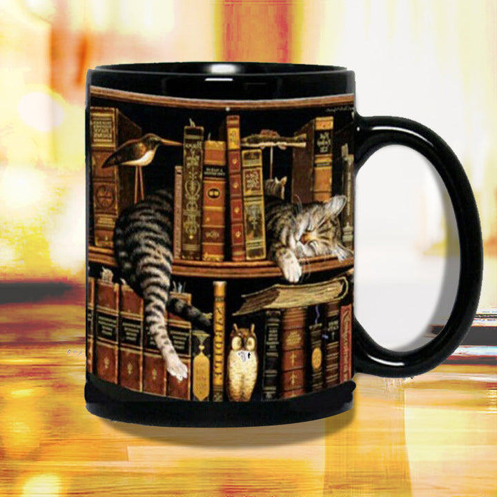 Bücherregal Keramiktasse - Geschenk für Katzenbuchliebhaber | Karnz