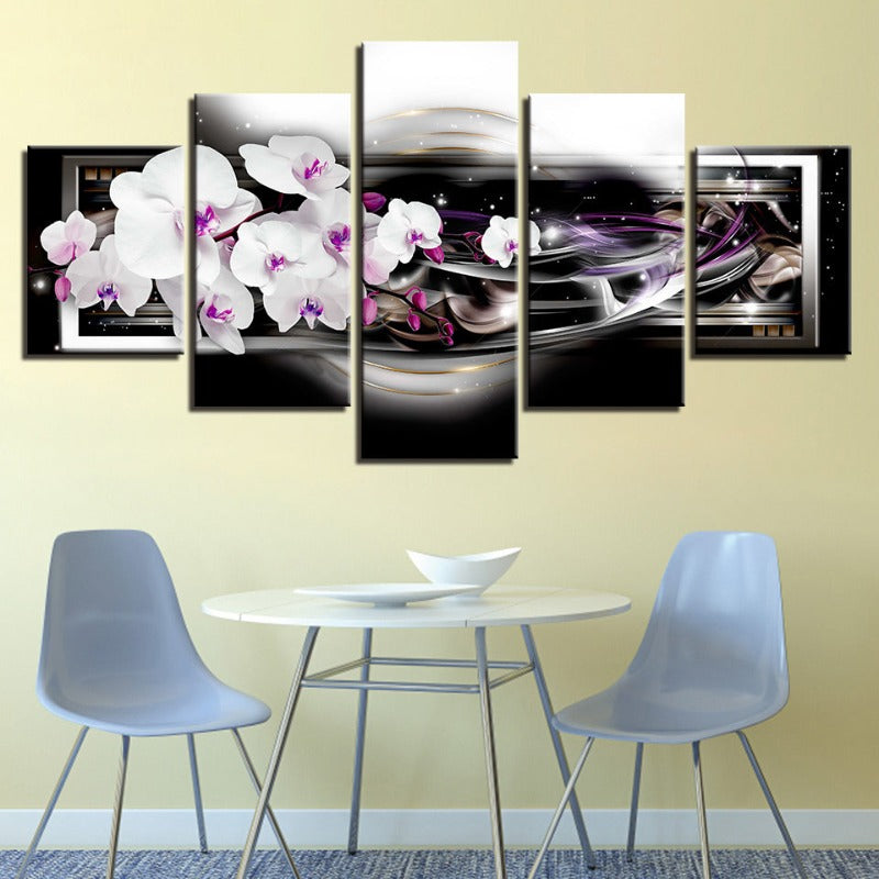 5-teilige lila-hued weiße Blume - Leinwand Wandkunst Malerei