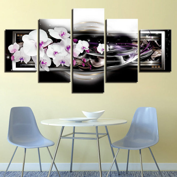 5-teilige lila-hued weiße Blume - Leinwand Wandkunst Malerei