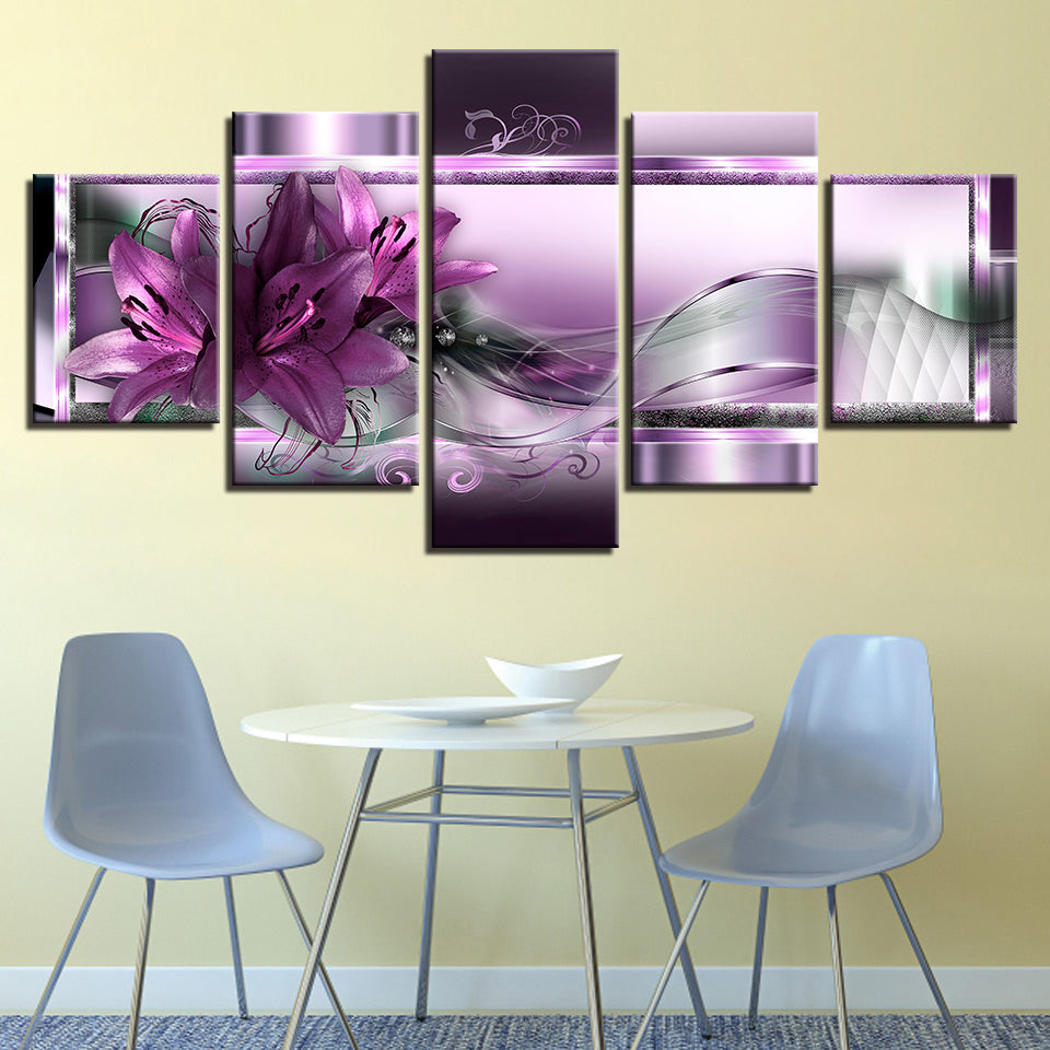 Mystische tiefviolette Lilien, 5-teiliges Leinwandbild