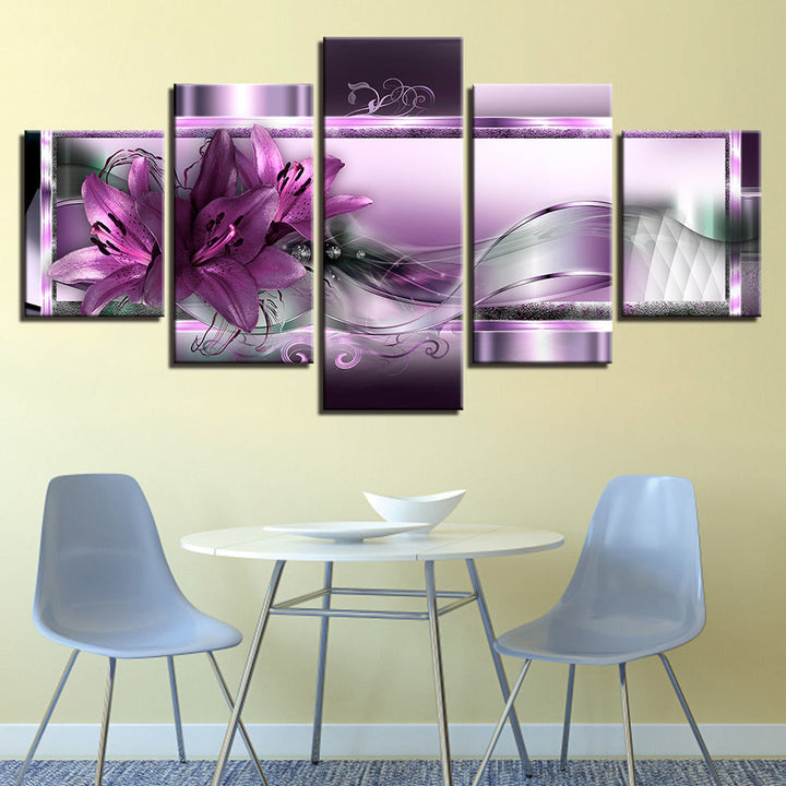 Mystische tiefviolette Lilien, 5-teiliges Leinwandbild