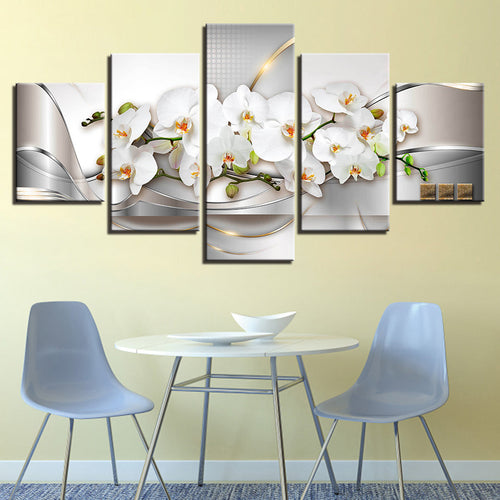Metallic Weiß Orchideen 5 Teile - Leinwand Wandkunst Malerei