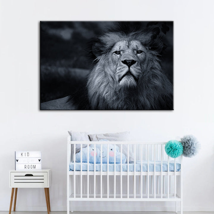 Grayscale Besorgter Löwe - Leinwand Wandkunst Gemälde