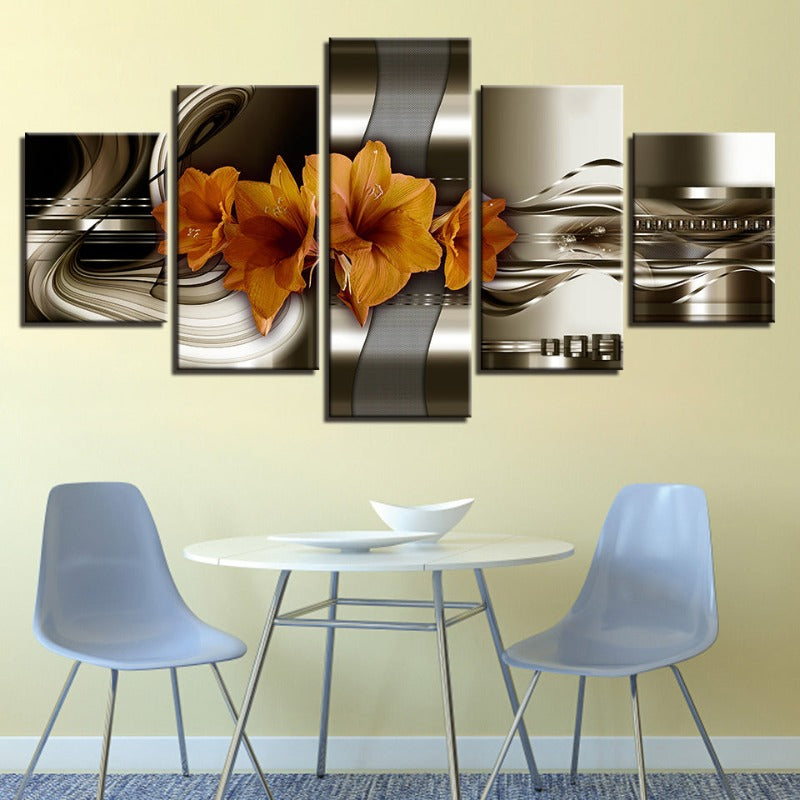 5-Teiliges Braunton Gelbe Blume - Leinwand Wandkunst Gemälde