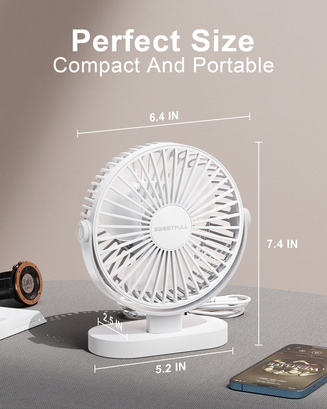 6,5 Zoll USB Kleiner Tischventilator für Zuhause Büro Auto Outdoor Reisen | Karnz