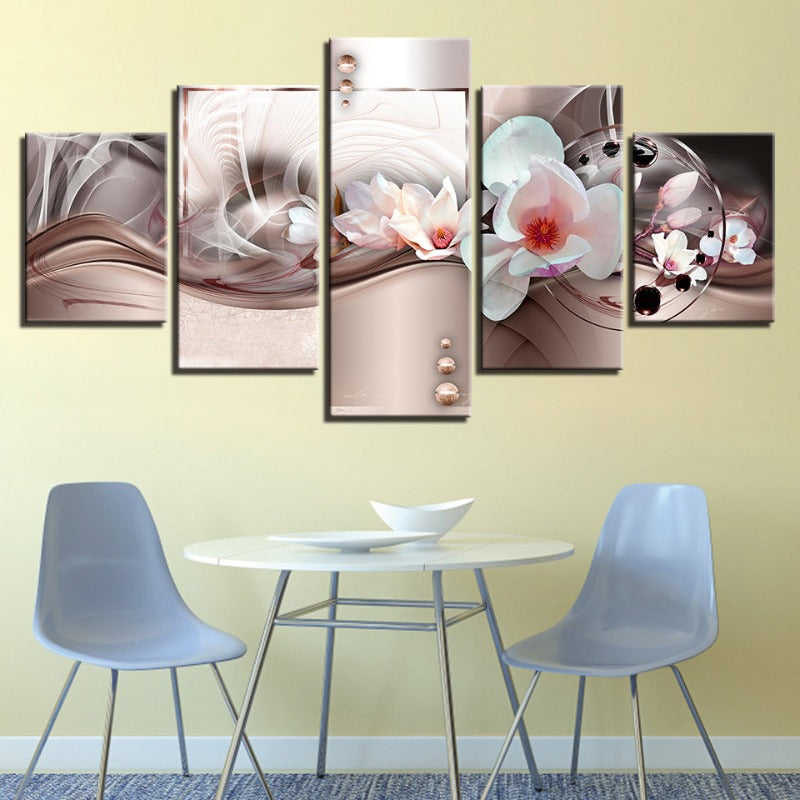 5 Stück Rose Gold Hintergrund Weiße Blume - Leinwand Wandkunst Malerei