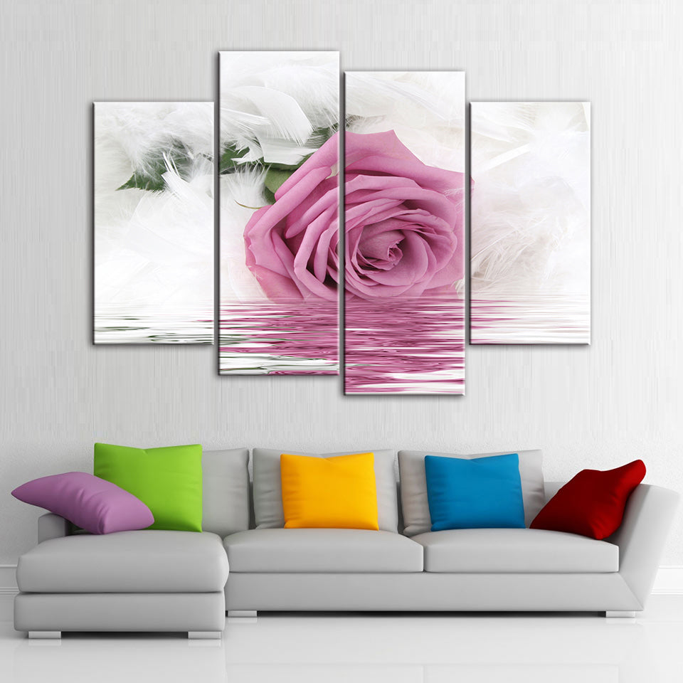 Pink Rose In Water - Leinwand Wandkunst Gemälde