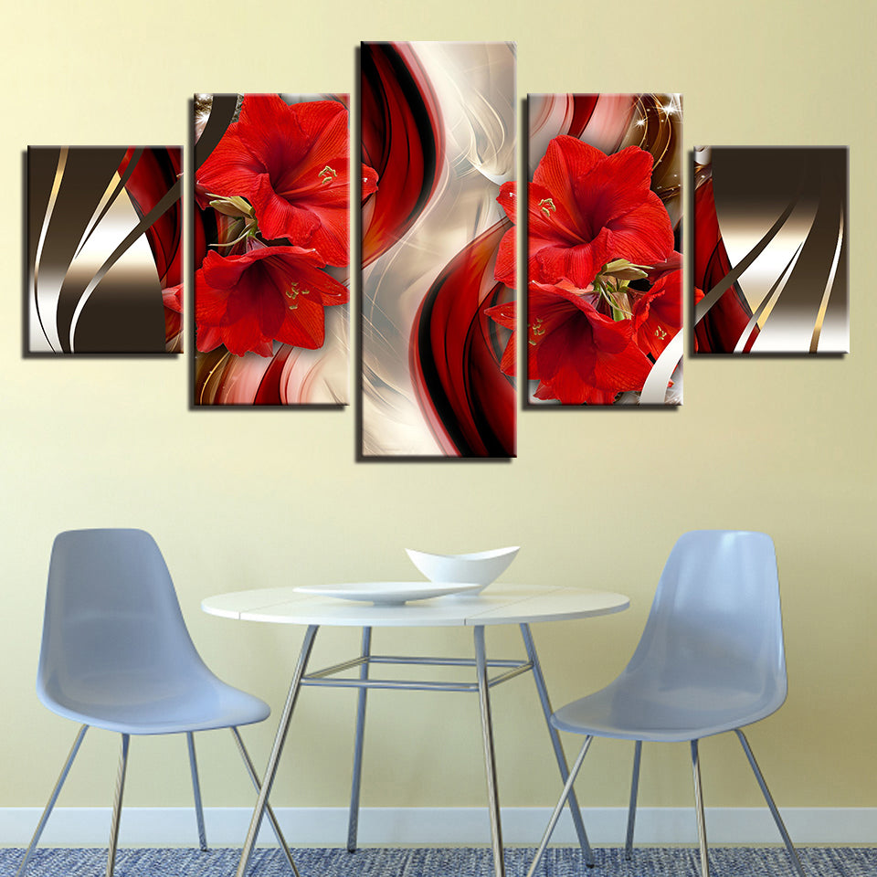 Atemberaubendes 5-teiliges Leinwandbild mit roten Amaryllis