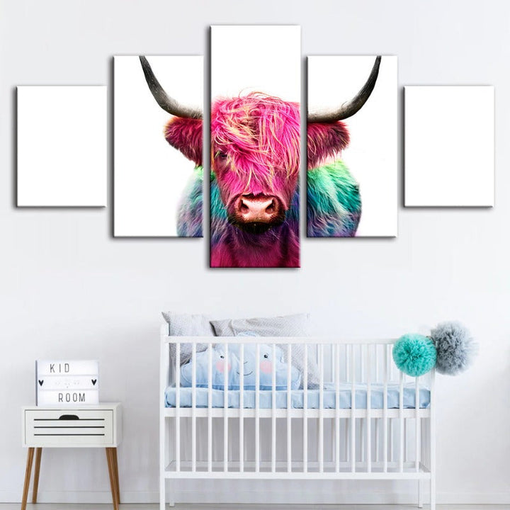 5-teilige bunte rosa Kuh - Leinwand Wandkunst Malerei
