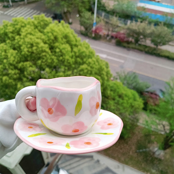 Handbemalter kreativer Kaffeebecher, Keramiktasse und Untertassenset | Karnz