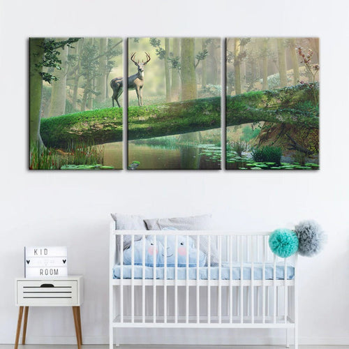 Bezauberter Wald Reh-Canvas Wandkunst Gemälde 3 Teile
