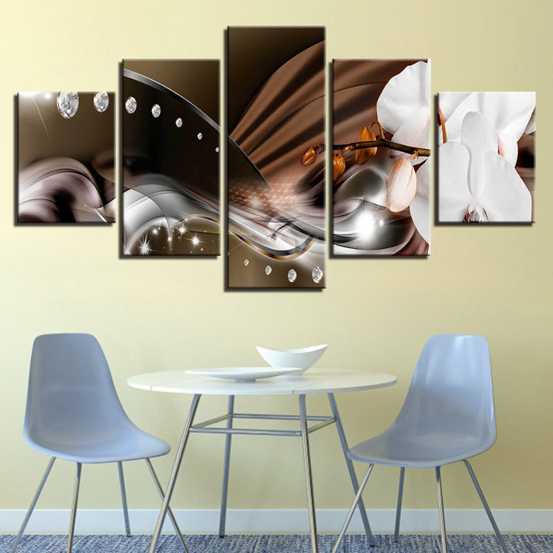 5 Stück Metallic Hintergrund Nahaufnahme Blume - Leinwand Wandkunst Gemälde